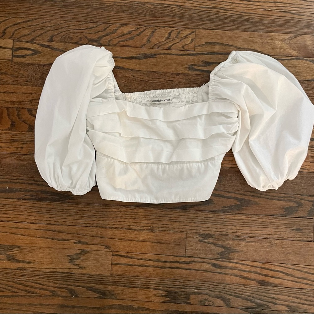 Abercrombie White Puff Sleeves Cropped Blouse Size XS